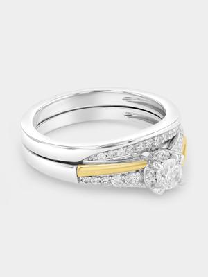 Yellow Gold & Sterling Silver Cubic Zirconia Solitaire Pavé Twinset Ring