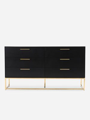 Morris 6 Drawer Chest Black & Brass