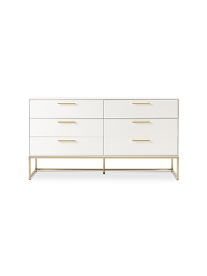 morris 6 drawer chest white & brass