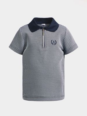 Jet Younger Boys Navy/White Jacquard Golf Shirt