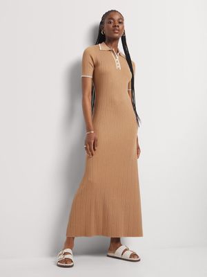 Tipped Polo Column Dress