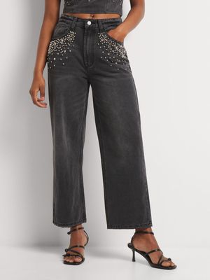 FF Denim Embellished Straight Leg Jeans