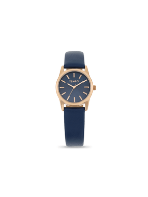 Tempo Ladies  Round Rose Tone & Navy Leather Watch