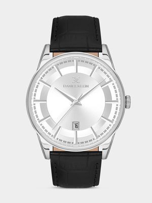 Daniel Klein Silver Plated Silver Tone Dial Black Leather Watch