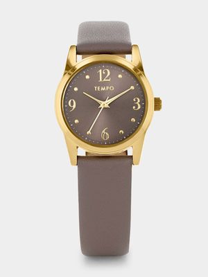 Tempo Women’s Gold Plated Taupe Dial Taupe Leather Watch