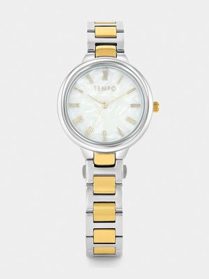 Tempo Silver & Gold Plated Mother Of Pearl Dial Bracelet Watch