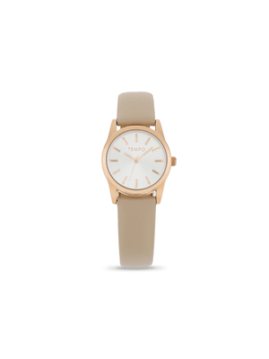 Tempo Ladies  Round Rose Tone & Sand Leather Watch