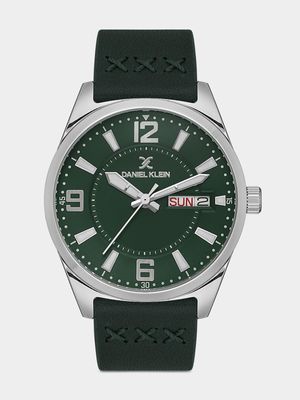 Daniel Klein Silver Plated Green Dial Green Leather Watch