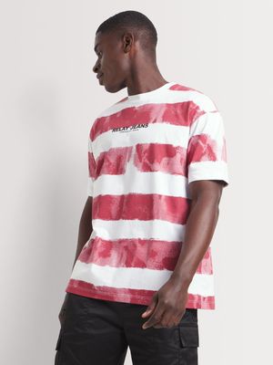 Men's Relay Jeans Wide Printed Water Stripe Red T-Shirt