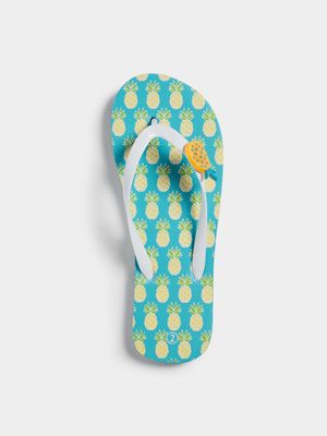 Older Girl's  Blue Pineapple  Flip Flops