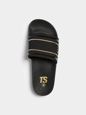 Womens TS Logo Black/Gold Slides