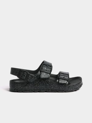 Junior Pre-School TS Glitter Double Buckle Black Sandals