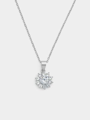 Sterling Silver Cubic Zirconia Sunflower Pendant