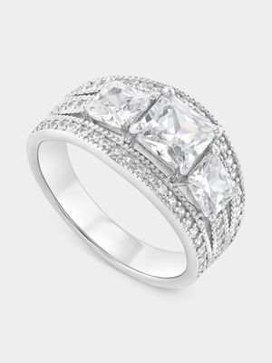 Sterling Silver Cubic Zirconia Princess Trilogy Ring