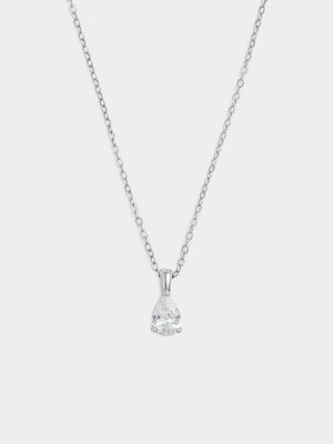 Sterling Silver Cubic Zirconia Pear Solitaire Pendant