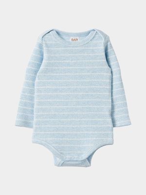 Cotton On Baby Blue Organic Newborn Pointelle Long Sleeve Bubbysuit