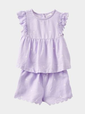 Cotton On Baby Purple Bessy Flutter Sleeve Top And Shorts