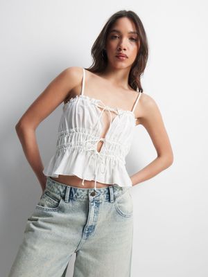 Women's White Strappy Top With Ties