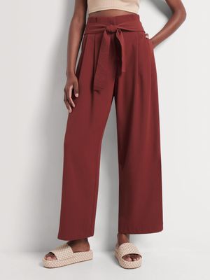 Paper Bag Belted Wide Leg Pants