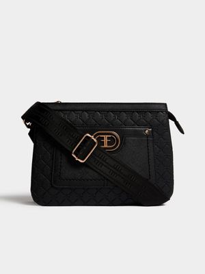 FF Embossed Top Zip Crossbody Bag