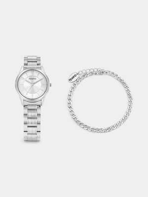 Tempo Silver Plated Bracelet Watch & Bracelet Set