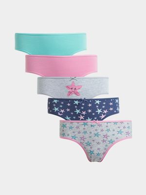 Girl's Blue & Pink Seastar 5-Pack Panties