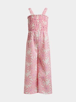 Younger Girl's Pink Floral Jumpsuit