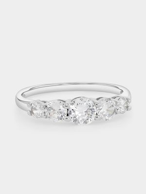 Sterling Silver Cubic Zirconia Five Stone Half Eternity Ring