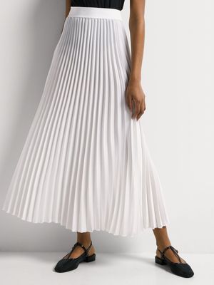 Pleated Satin Maxi Skirt