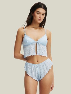 Women's Cotton On Blue Broderie Longline Lace Tie Up Bra