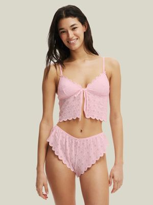 Women's Cotton On Pink Broderie Longline Lace Tie Up Bra