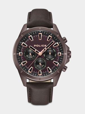 Police Malawi Brown Plated Brown Dial Brown Leather Chronographic Watch