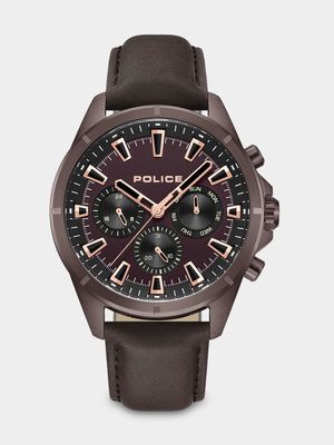 Police Malawi Brown Plated Brown Dial Brown Leather Chronographic Watch