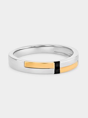 Yellow Gold & Sterling Silver Black Spinel Wedding Band