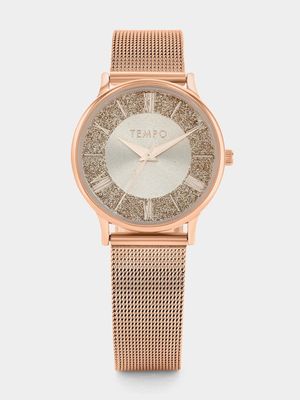 Tempo Rose Plated Pink Dial Mesh Watch