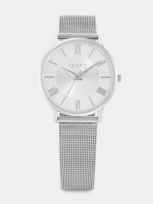 Tempo Silver Plated Silver Dial Mesh Watch