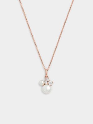 Rose Gold Plated Sterling Silver Shell Pearl & Cubic Zirconia Pendant