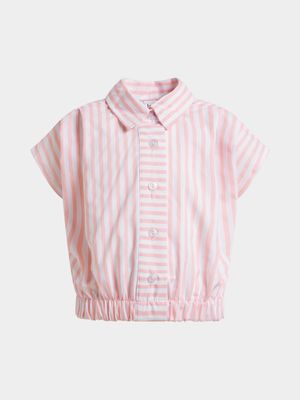 Jet Younger Girls White/Red Stripe Elasticated Shirt