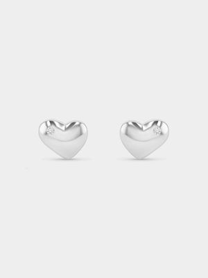 Sterling Silver Puffy Heart Stud Earrings