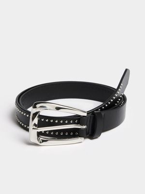 Textured Rectangular Studded Buckle Belt