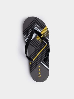 APX Stripe Printed Step-Up Black/Yellow Flip-Flop