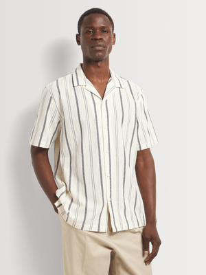 Men's Markham Stripe Cotton Ecru/Navy Shirt