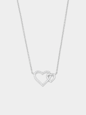 Sterling Silver Cubic Zirconia Interlinked Hearts Pendant