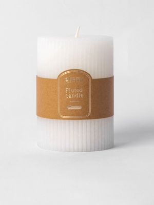 Ribbed Cylindrical Candle White 7X10cm