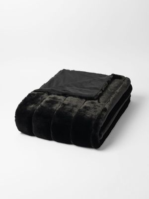 Faux Fur Plush Rib Blanket Black 150x200cm