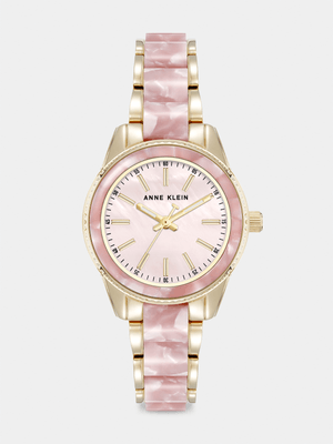 Anne Klein Pink Mother of Pearl Dial Gold Plated Pink Plastic Watch