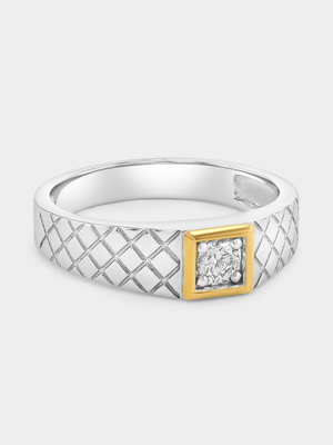 Yellow Gold & Sterling Silver 0.25ct Lab Grown Diamond Solitaire Quilted Ring