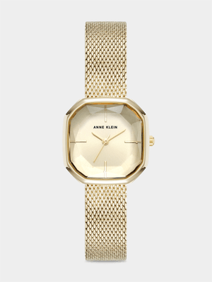 Anne Klein Champagne Dial Gold Plated Stainless Steel Octagonal Mesh Watch