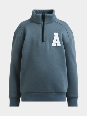 Younger Boy's Blue Quarter Zip Sweat Top