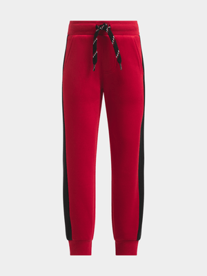 Younger Boy's Red & Black Color Block Joggers